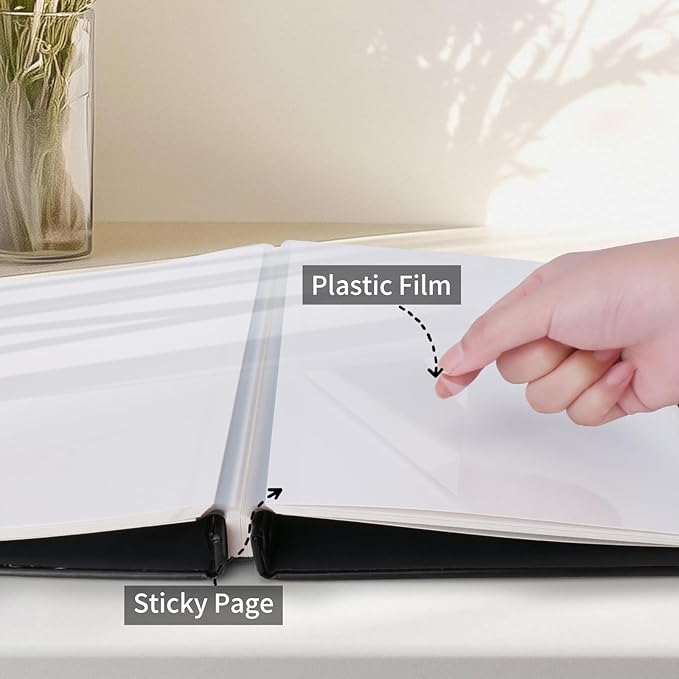 Inspirational Leather Photo Album,Magnetic Self-Stick Page Photo Album,Family Album,Hand Made DIY Albums Holds 3x5, 4x6, 5x7, 6x8 Photos (black-always remember)