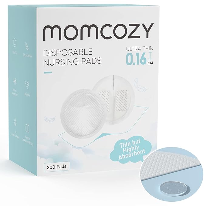 Momcozy Ultra-Thin Disposable Nursing Pads, Ultra-Absorbent and Breathable Portable Breast Pads, Make The Breasts Light and Unburdened, with Reinforced Adhesive, Individually Packaged (200 Count)