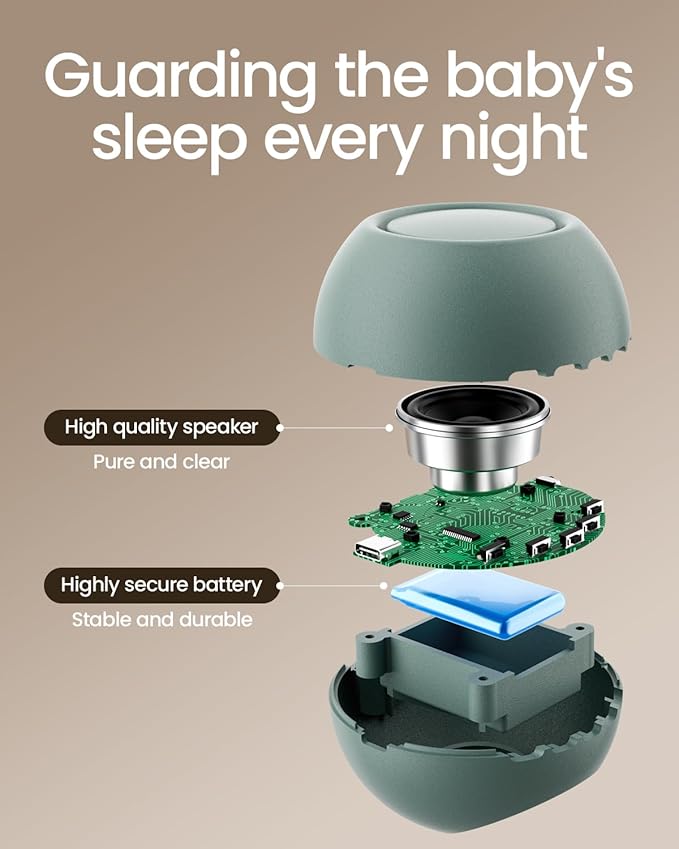 2025 Mom's Choice Awards, Portable Sound Machine for Baby Adult, AI Cry Detection, 18 Soothing Sound, Bluetooth Rechargeable White Noise Machine for Home Office Travel, Nursery Light, Cyan