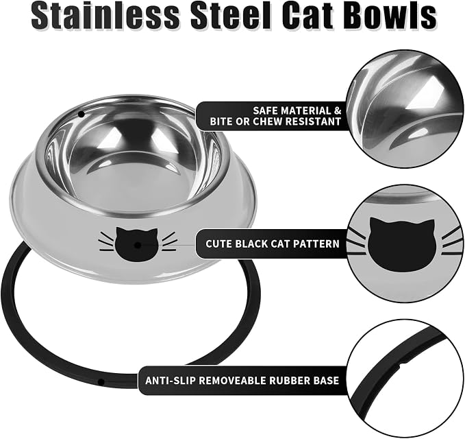 Serentive 2Pcs Cat Bowls Non-Slip Stainless Steel Small Cat Food Bowl - Image 3