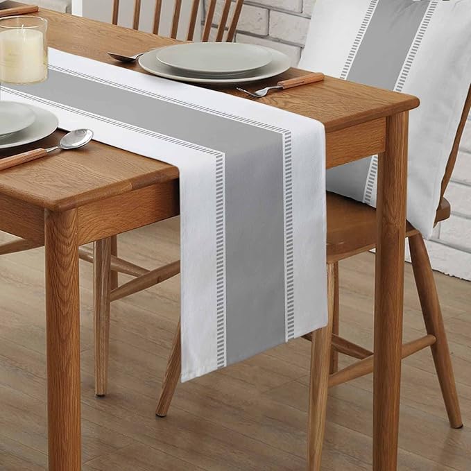 Grey and White Table Runners 16x72 inches Long, Farmhouse Linen Table Runner - Image 2
