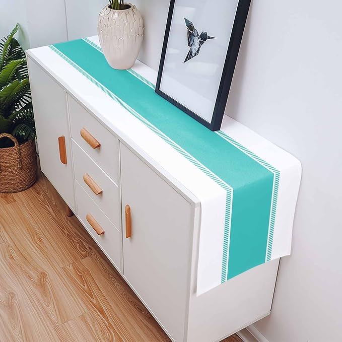 Teal Table Runners 90 inches Long, Modern Stripes Table Runner Bualap Dresser - Image 5