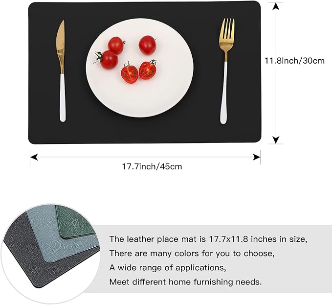 Vinjiasin Placemats Set of 6 Black Leather Place Mats Kitchen Dining Table Mats - Image 5