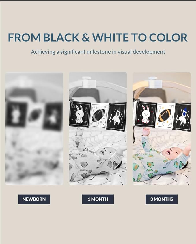 Infinno High Contrast Baby Toys for Newborn, Tummy Time Mirror Black and White Toys for 0-6 Months, Visual Sensory for Infant 0-3-6 Months, Newborn Baby Registry Essential Stuffers
