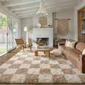 PureCozy Beige 8x10 Area Rugs for Living Room Soft Shag Checkered Large Rug by PureCozy