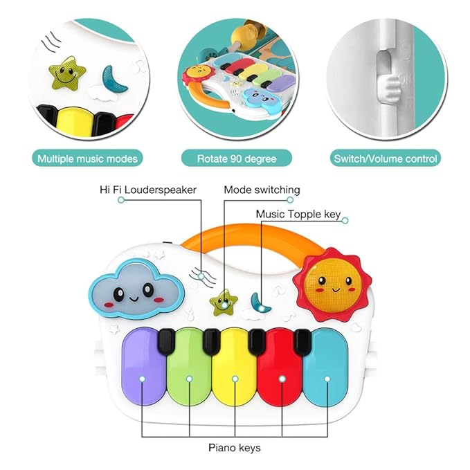 Eners Baby Gyms Play Mats Musical Activity Center Baby Piano Gym Mat Tummy Time Padded Mat for Newborn Toddler Infants(Red)