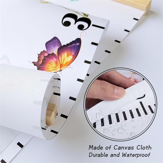 Baby Growth Chart for Wall - Height Chart for Kids Nursery Decor Wall Hanging Measurement Ruler with Black Wood Scroll Toddlers Room Decor Birthday Christmas Gifts for Boys Girls 79"X7.9" (Butterfly)