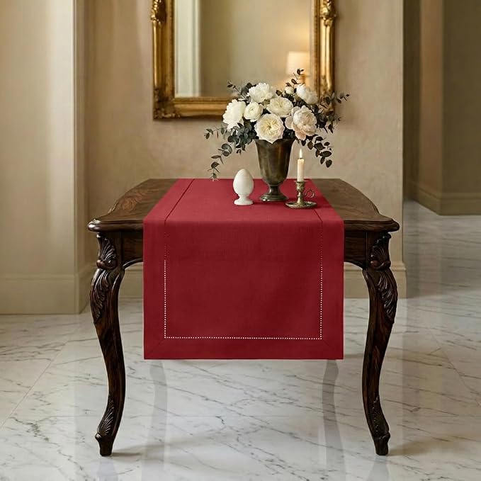 Signature Linen™ by D'Moksha Red Table Runner 48 Inches, 100% Pure Linen by DMokshaHomes