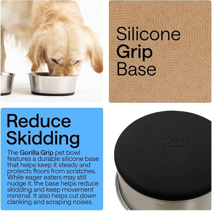 GORILLA GRIP Dog Bowl, Holds 6 Cups, Food Grade 304 Stainless Steel Food and - Image 3