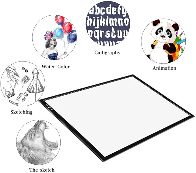HSK A2 Artist tracing Light Box Copy Table 12V2A Adapter Dimmerable 5000 Lux Lock/Unlock Button Artcraft Light Pad for Tatto Drawing, Sketching, Animation,Diamond Painting