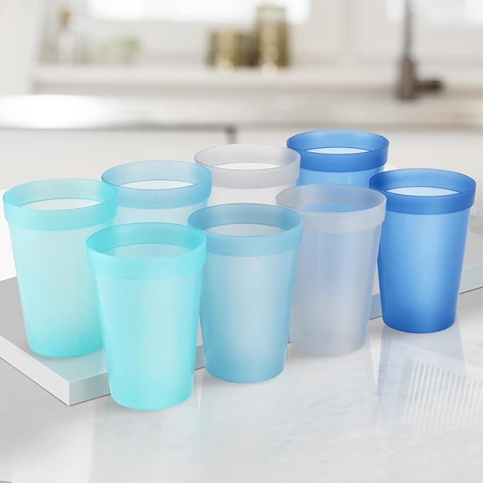 Blwan 15.2oz Plastic Cups, 8 Pack Reusable BPA-Free Unbreakable Drinking Cups - Image 6