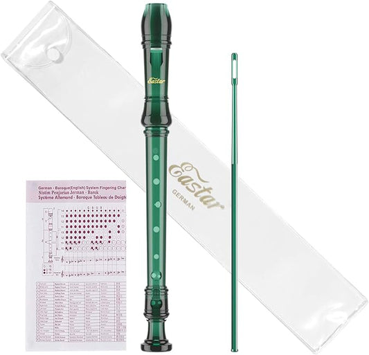 Eastar Soprano Recorder Instrument for Kids Students Beginners, German fingering C Key with Cleaning Kit, Storage Bag, Fingering Chart, ERS-1GG, Dark Green, School-Approved