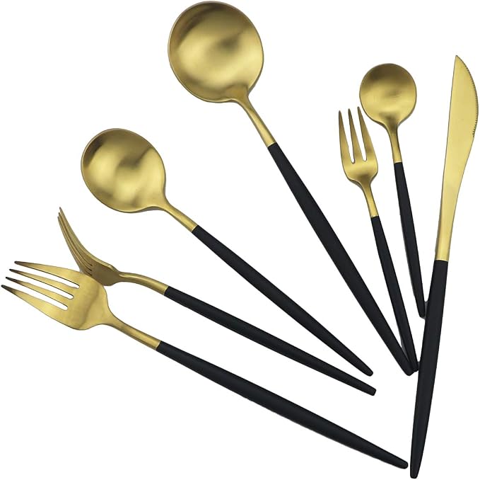 Black Gold Flatware, Royal 4 Piece Matte Black Handle 18/10 Stainless Steel - Image 5