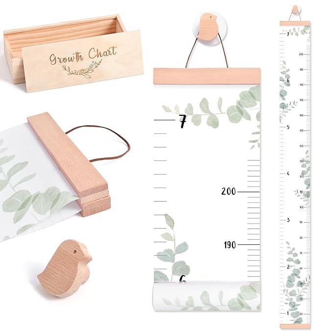 Growth Chart for Wall 7 Ft Height Chart with Keepsake Box & Hook Waterproof Canvas Measure Wall Ruler Removable Neutral Nursery Wall Decor for Baby Kids Toddlers