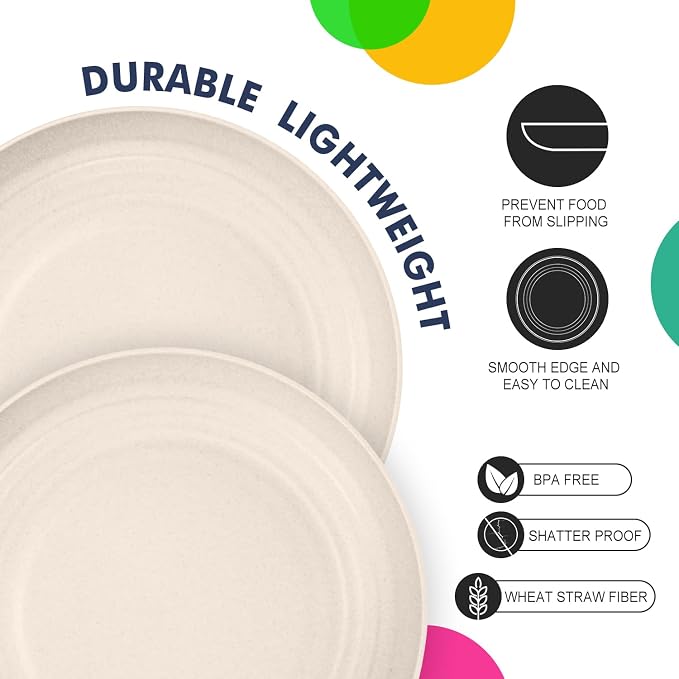 Wheat Straw Plates 8 PCS Unbreakable Dinner Plates - Image 5
