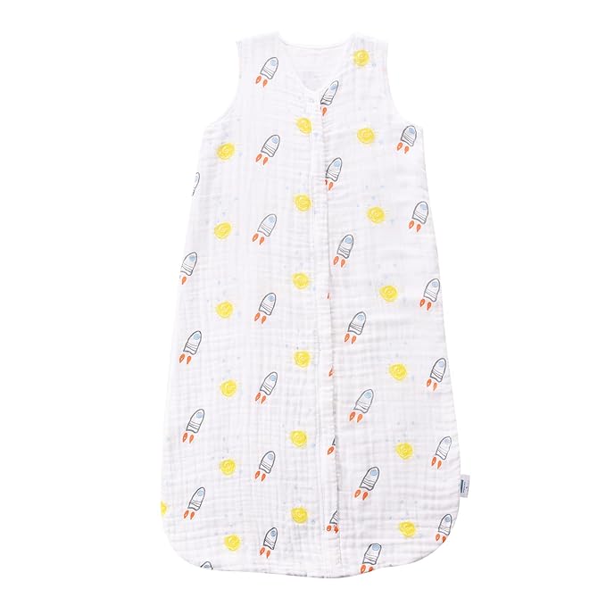 Toddler Sleep Sack for 2-4T Baby, Organic Cotton Wearable Blanket for Boys and Girls 0.5 TOG 2-Way Zipper Sleeping Sacks Soft 4 Layers X-Large Rocket