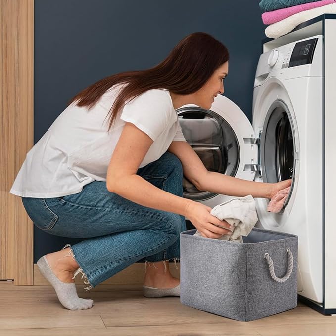 TcaFmac Organization and Storage Basket for Organizing - Large 2 Pack 16x12x12 inch Fabric Storage Cubes, Collapsible Storage Bins for Shelves Closet Gift Cloth Toy Books Baby (Grey)