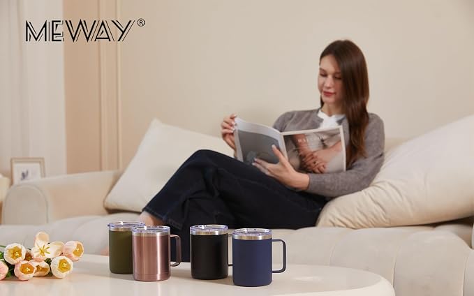 MEWAY 12oz Coffee Mug With Handle, Stainless Steel Insulated Travel Tumblers - Image 9