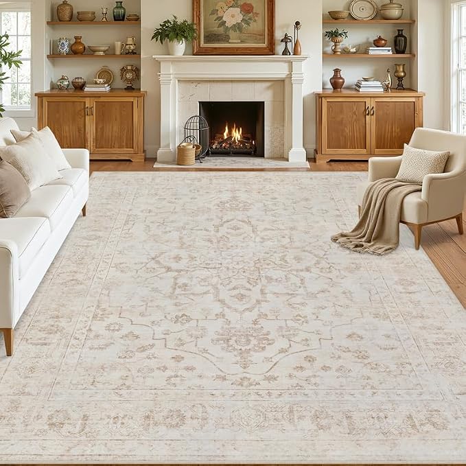10x14 Area Rug for Living Room: Vintage Boho Neutral Washable Rug Indoor Soft - Image 8