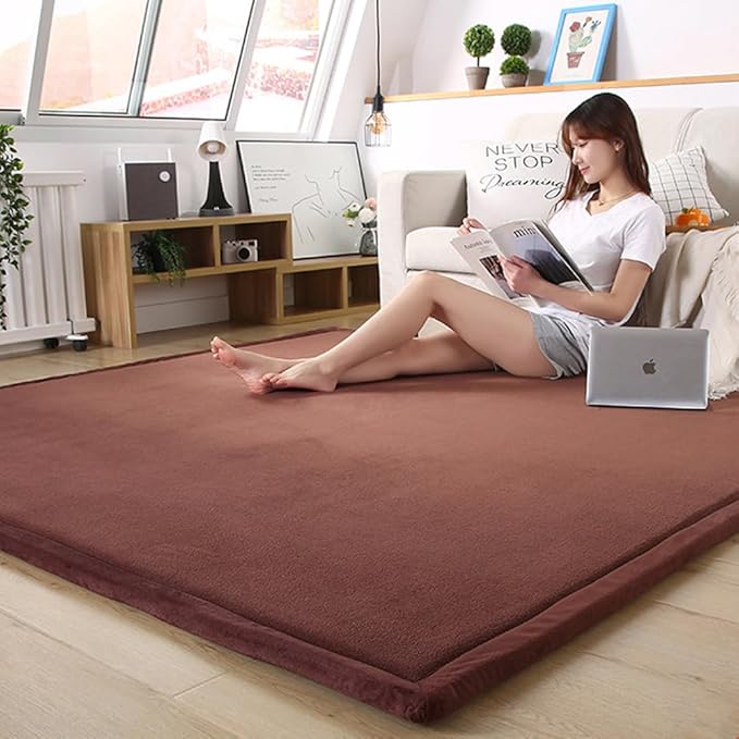 Loartee Coral Velvet Crawling Rugs Area Rugs Play Mat (6'8"x9'8", Coffee) for Toddler Children Yoga Exercise Pads Carpet