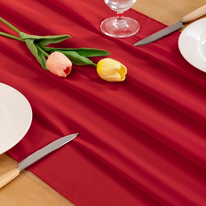 Red Chiffon Table Runner Summer Boho Wedding Birthday Party Decor | 14ft 29x120 - Image 5