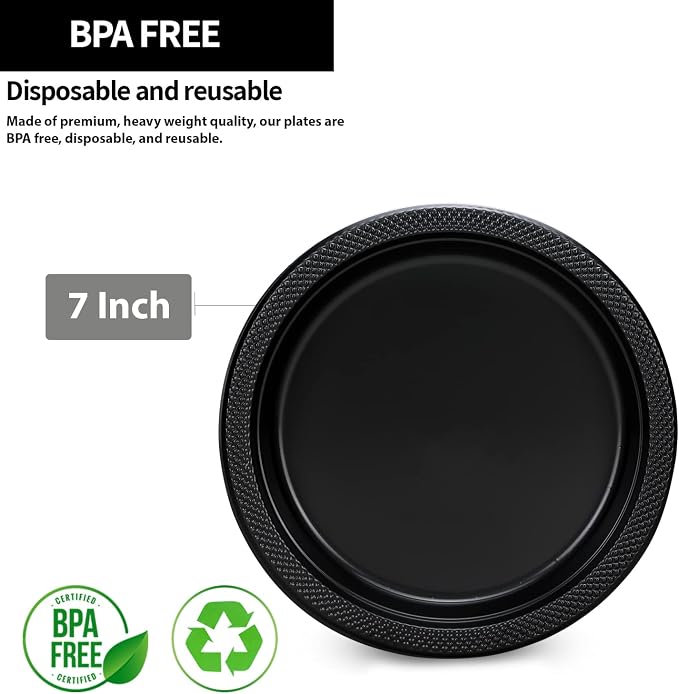 Hanna K. Signature Black Plastic Plates 7 Inch 600 Count – Heavy Duty - Image 2
