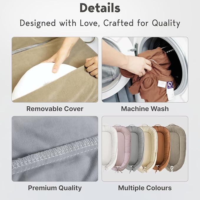 Infant Lounger, Baby Nest Cover for Baby Girls & Boys, Newborn Essentials for Baby 0-12 Months, 100% Cotton Breathable, Co Sleeper Portable Travel Bed (SlateGray, Cotton)