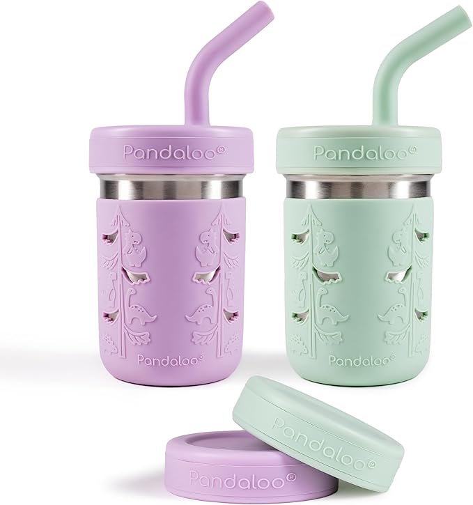 Pandaloo® Smoothie Cups for Kids - Stainless Steel Toddler Tumbler with Straw, Sippy Cup for Smoothies - BPA-Free, Toddler Snack Cups, 10 oz
