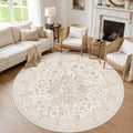 Round Area Rug for Living Room: 6ft Vintage Boho Neutral Washable Circle Rug by Luxturiy
