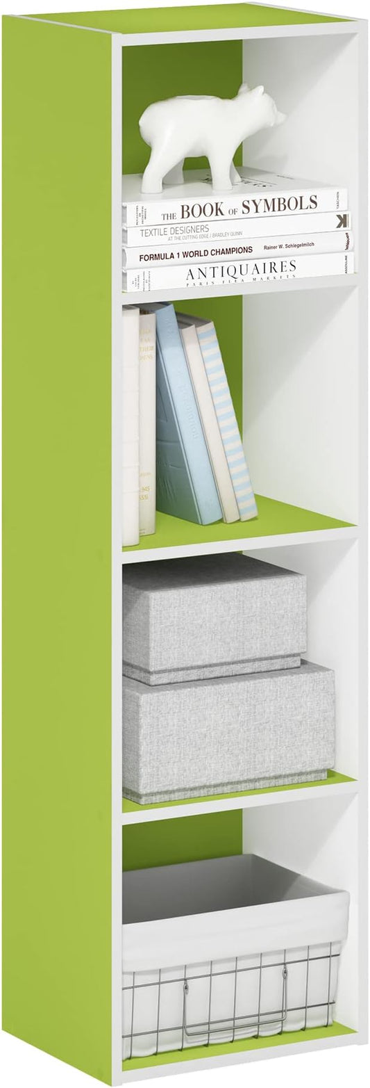 Furinno Luder Bookcase / Book / Storage, 4-Tier Cube, Green/White