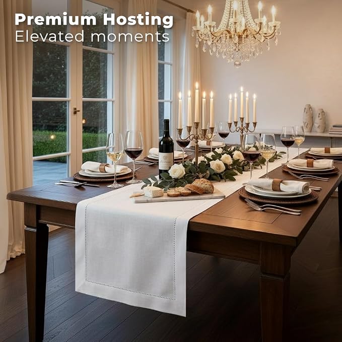 Signature Linen™ by D'Moksha White Table Runner 108 Inches Long, 100% Pure Linen - Image 3
