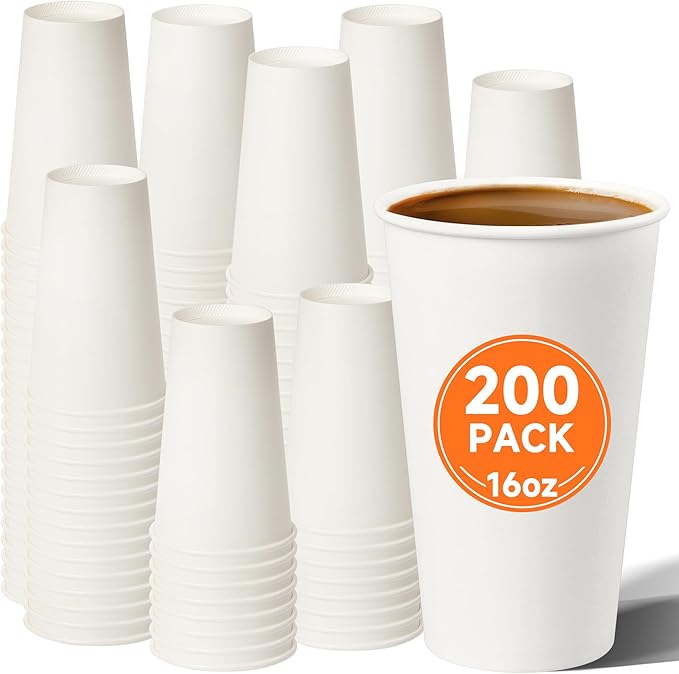 METAPRINT 200 Pack 16 oz Disposable Coffee Cups, Sturdy Paper Cups by METAPRINT