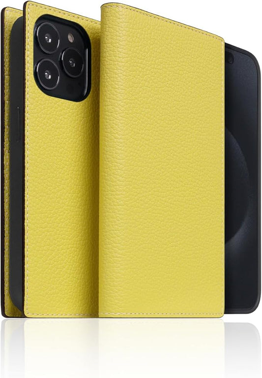 D8 Neon Full Grain Leather Wallet Case for iPhone 15 Pro - [2-in-1] Handcrafted Detachable Diary Style with Magnetic MagSafe Back Cover, Gift Box Included (Lemon)