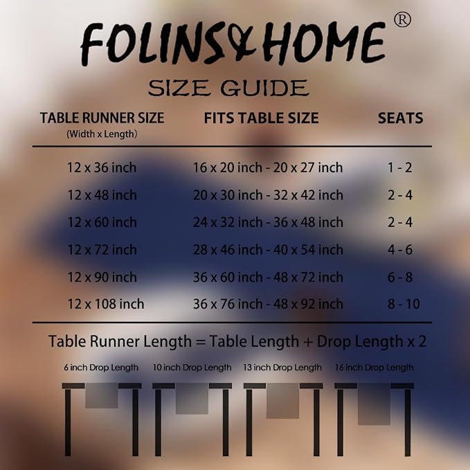 FOLINS&HOME Navy Blue Waterproof Decorative Table Runner 48 Inches Long | - Image 6