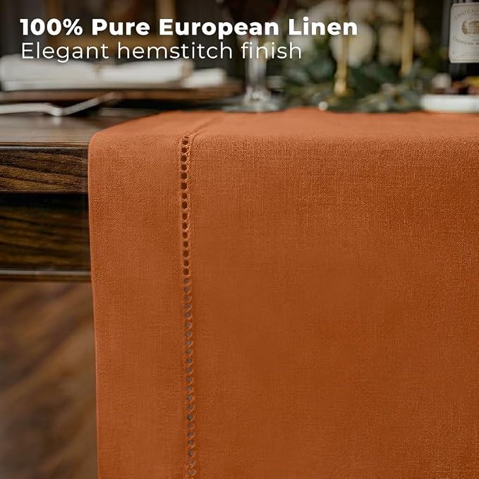 Signature Linen™ by D'Moksha Rust Table Runner 108 Inches Long, 100% Pure Linen - Image 2