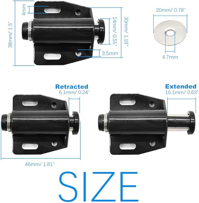 12Pack Magnetic Touch Push to Open Door Latch for Heavy Duty Door Push Release Latch Kitchen Drawer Push Catch Pop Out Latch Kitchen Closet Door Closing (Black)