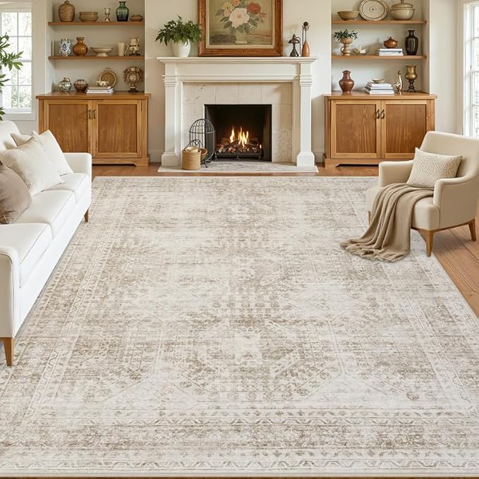 Area Rugs 9x12 Living Room: Vintage Boho Neutral Washable Rug Indoor Soft Large - Image 8