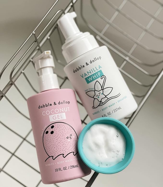Dabble & Dollop Coconut + Vanilla Body Wash & Shampoo – 3-in-1 Natural Bubble Bath for Kids, Made in USA, No Parabens or Sulfates, Vegan, Gluten-Free, Tear-Free (2-Pack)