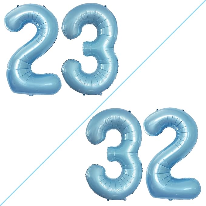 GOER Number 23 Balloons for 23rd Birthday Party Decorations,42 Inch Jumbo Foil Helium 32 Balloons for 32nd Birthday Party Decoration (Light Blue)