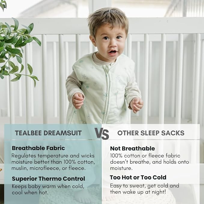 Tealbee Dreamsuit: Toddler Sleep Sack with Feet 3T 4T - 1.5 TOG Winter Baby Wearable Blanket for Walkers - Rayon made from Bamboo, Organic Cotton Sleep Bag - Seashell