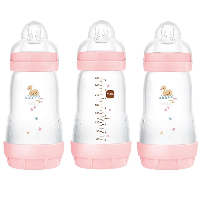 MAM 9oz Easy Start Anti-Colic Baby Bottles, Medium Flow, Breastfeeding-Like Silicone Nipple Bottle, Reduces Colic, Gas, & Reflux, Easy-to-Clean, BPA-Free, 2+ Months