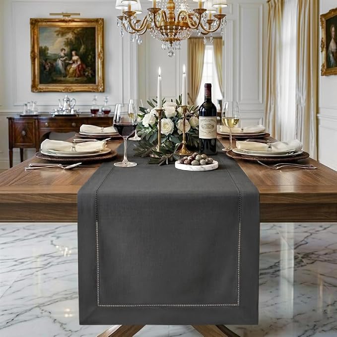 Signature Linen™ by D'Moksha Charcoal Grey Table Runner 132 Inches Long by DMokshaHomes