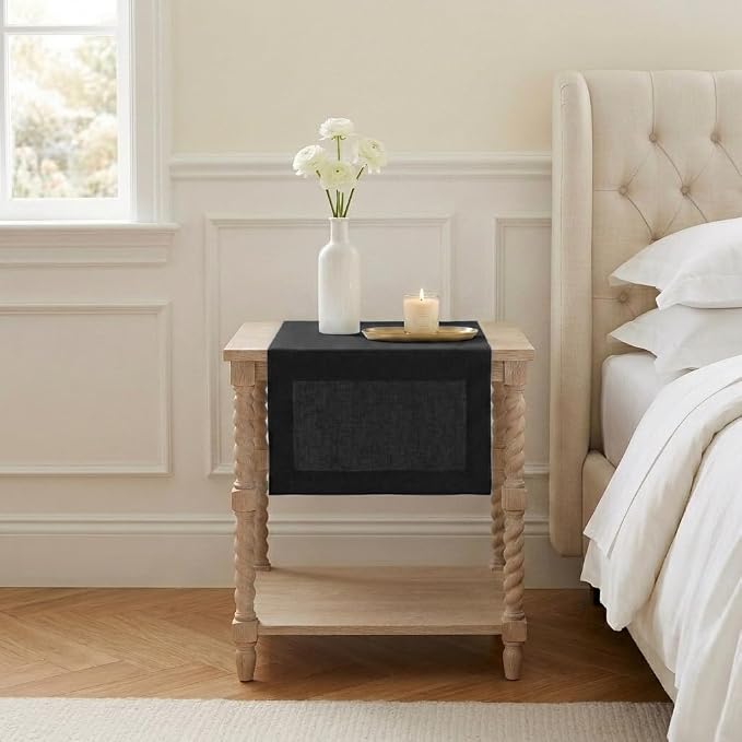 Classic Linen™ by D'Moksha Black Table Runner 36 Inches, 100% Pure Linen by DMokshaHomes