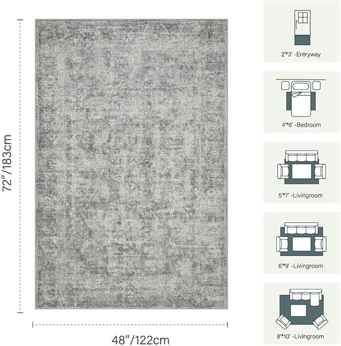 Rugxara 4x6 Area Rugs for Living Room Bedroom, Large Washable Rug, Non Slip & - Image 2