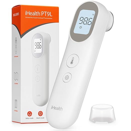 iHealth Infrared Digital Thermometer for Adults and Kids, Baby Thermometer with 3-in-1 Mode & 3-Color Prompt, Fever Alarm & Silent Mode, Forehead & Object Detection, 40 Memory Storages, PT9L, White
