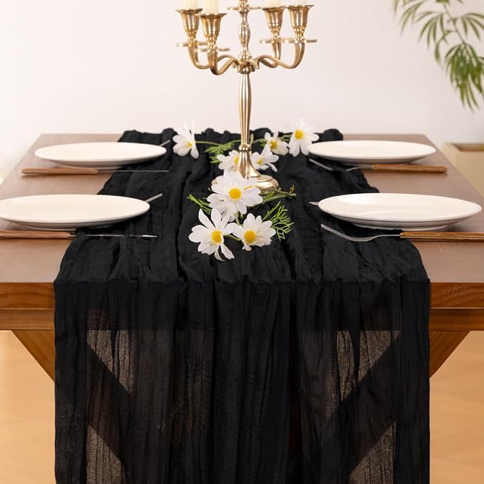 Cheesecloth Table Runner Summer Boho Wedding Birthday Party Home Decor | Black - Image 2