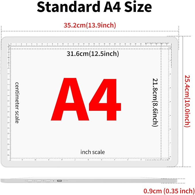 TOHETO A4 Light Board for Diamond Painting, Super Bright Magnetic Light Pad with Side Buttons, Lightbox for Tracing and Drawing, Corded Light Table for Sketching, Animation, Weeding Vinyl (White)