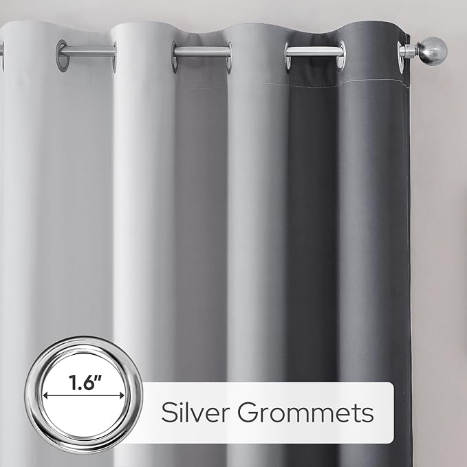 HOMEIDEAS Gray Grey Ombre Blackout Curtains, 52 X 84 Inch Length Gradient Color Room Darkening Curtains with Grommet Thermal Insulated Window Drapes for Living Room, Bedroom, 2 Panels
