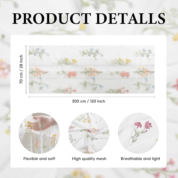 Artoid Mode 3PC Wildflower Floral Milky White Gauze Embroidery Table Runner 120 - Image 6