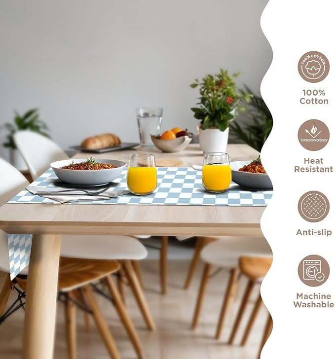 Folkulture Summer Table Runner 72 Inches Long | Blue Checkered | Table Runner - Image 3